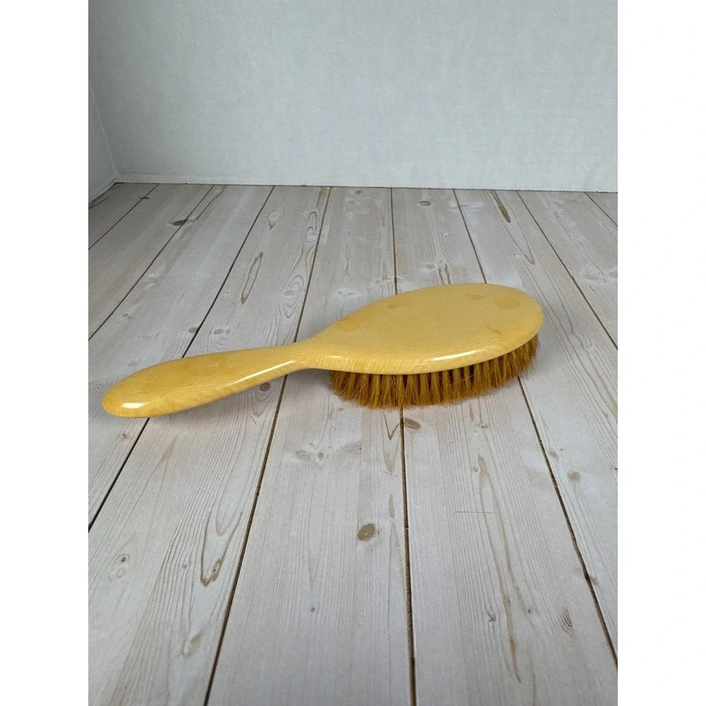 Vintage Yellow Celluloid Art Deco Vanity Brush Set Hair &‎ Clothes Brushes 3pc